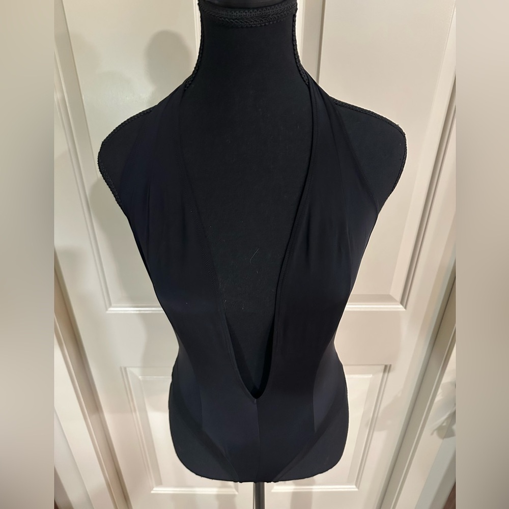 Black Deep V Neck Halter Bodysuit